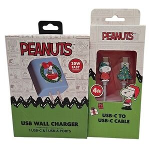 Peanuts Snoopy USB Wall Charger + USB-C Cable Holiday Bundle New